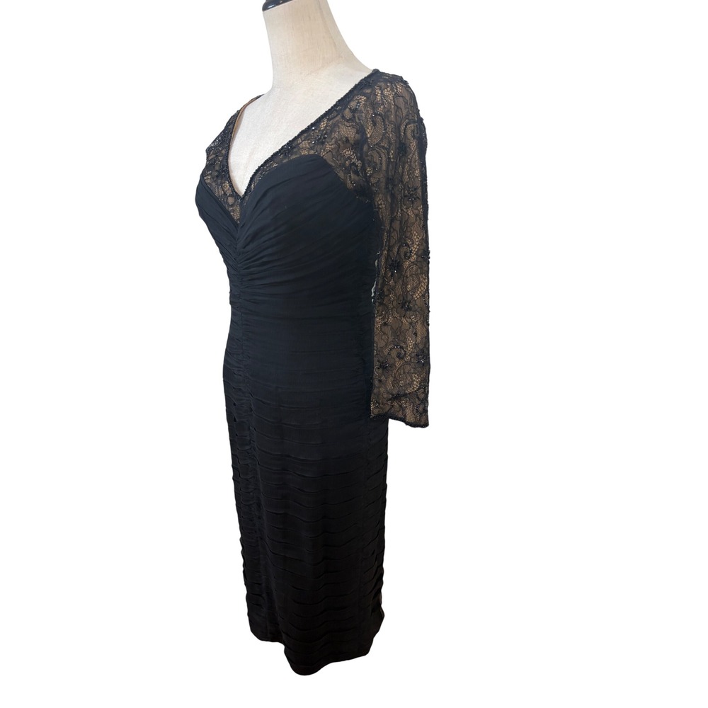 Tadashi Collection Cocktail Dress  2 Black Silk illusion Lace Ruched‎ Event chic - Picture 4 of 9